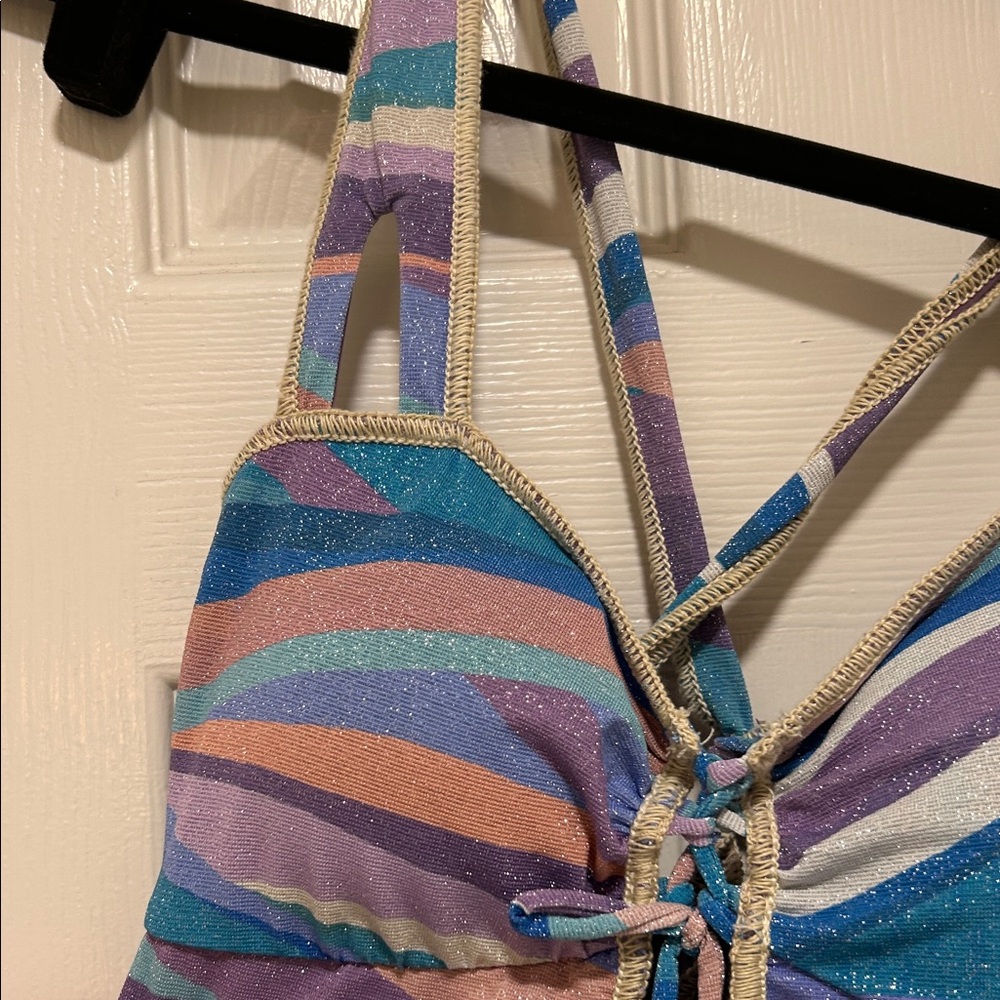 BECCA Multicolor Stripe One-Piece Swimsuit — Blue, Purple, Pink - Picture 7 of 9